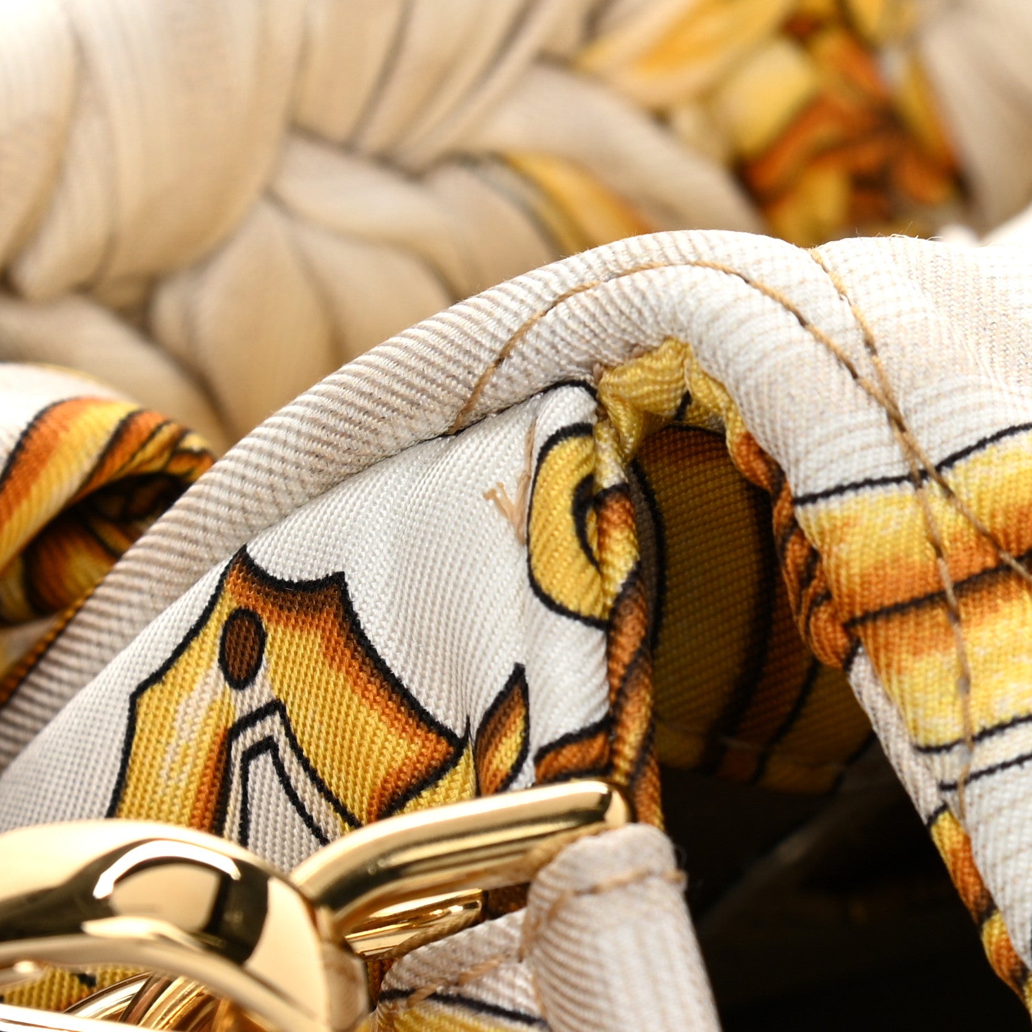 Fendi X VERSACE Silk Fendace FF Baroque Quilted Scarf Baguette White Gold 7 of 13