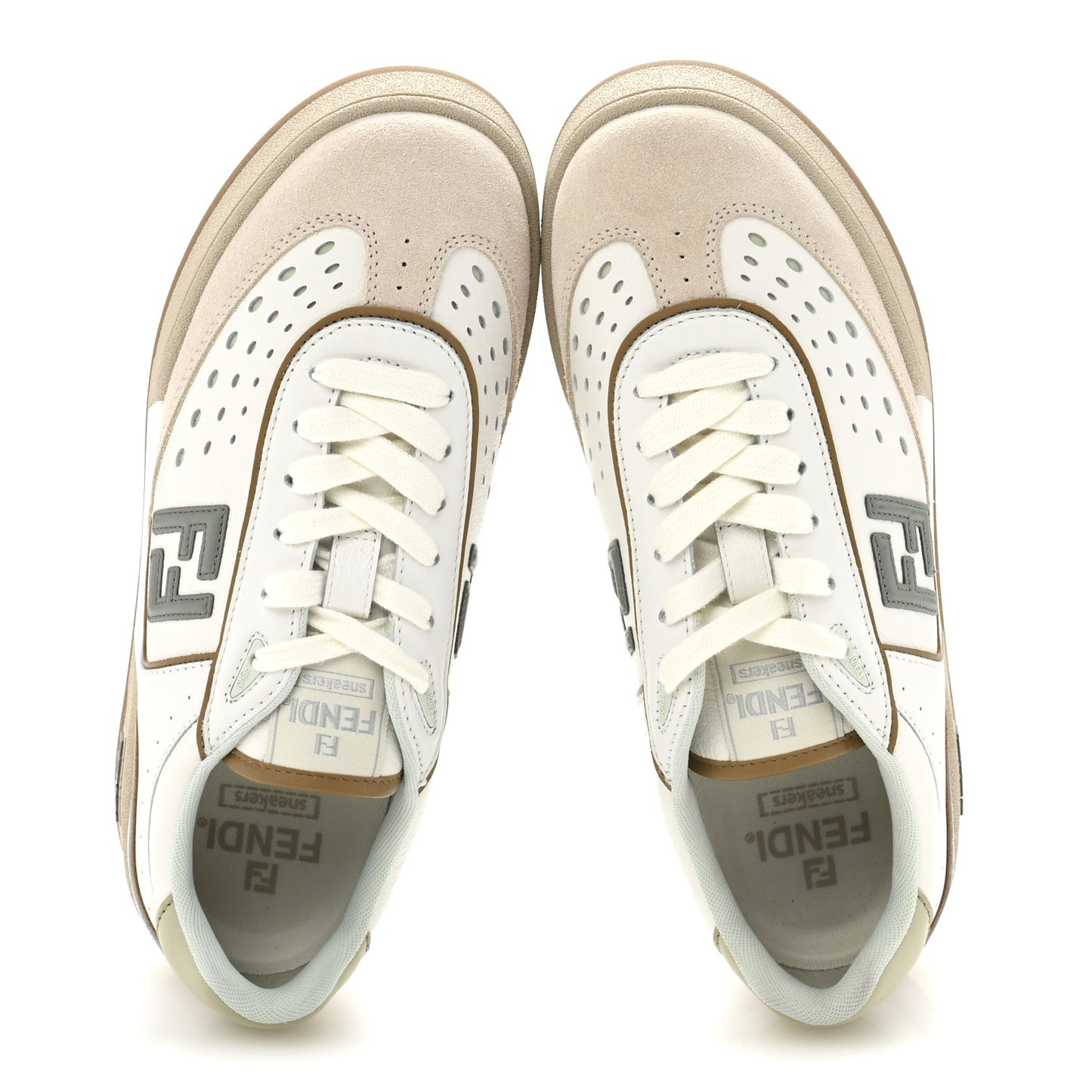 Suede Calfskin Womens Fendi Match Low Top Sneakers 39.5 White