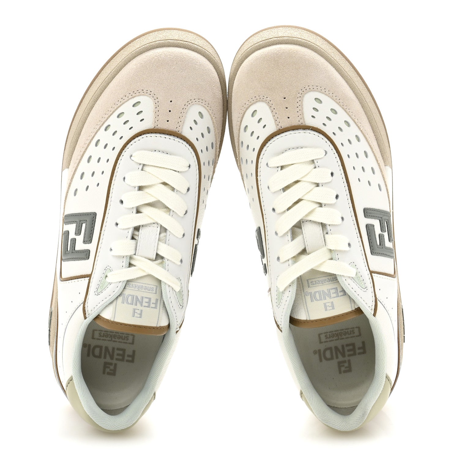 Fendi Suede Calfskin Womens Fendi Match Low Top Sneakers 39.5 White 2 of 9