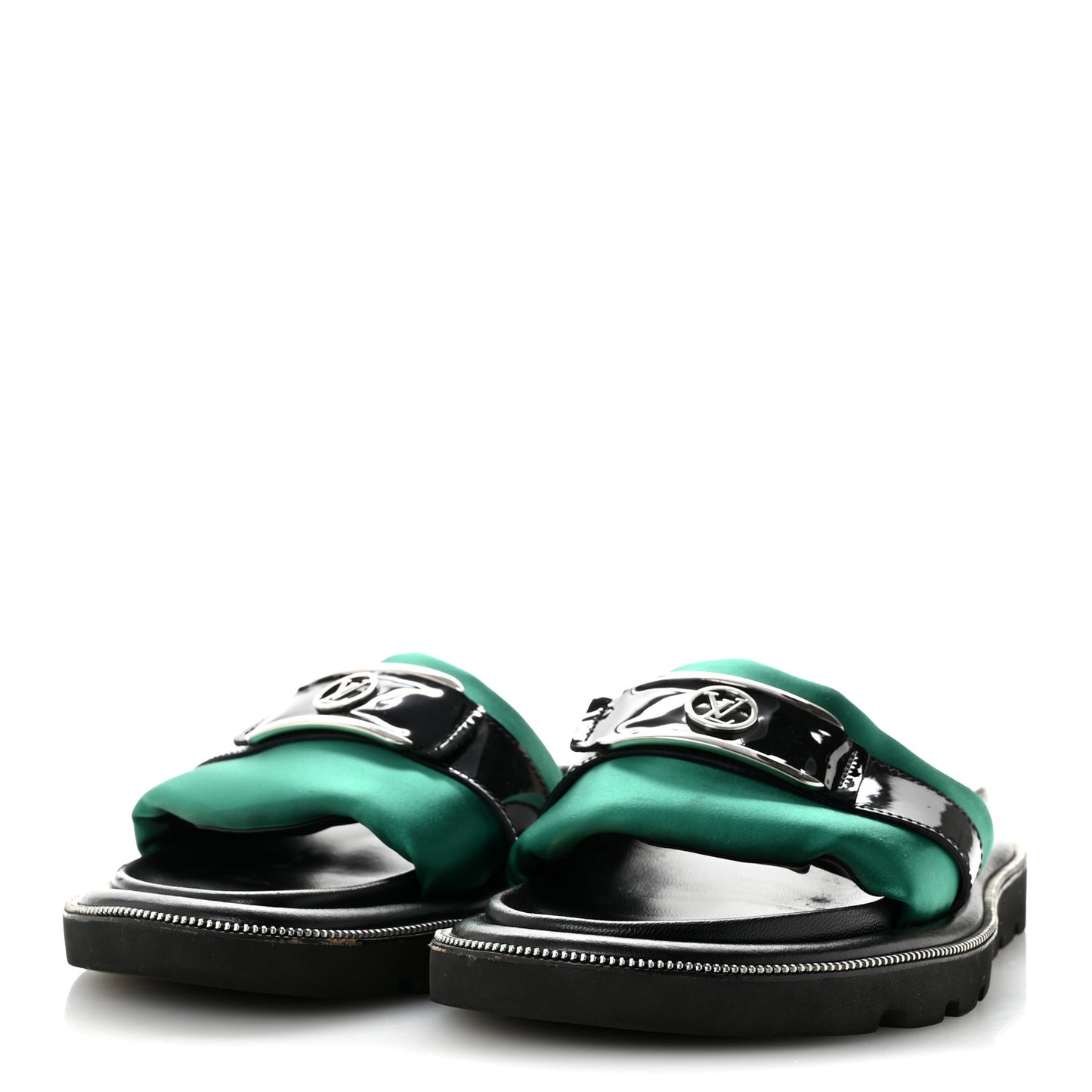 Satin Pool Pillow Flat Comfort Mule 38 Green Black