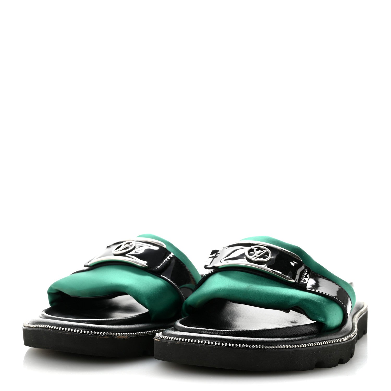 Louis Vuitton Satin Pool Pillow Flat Comfort Mule 38 Green Black 4 of 10