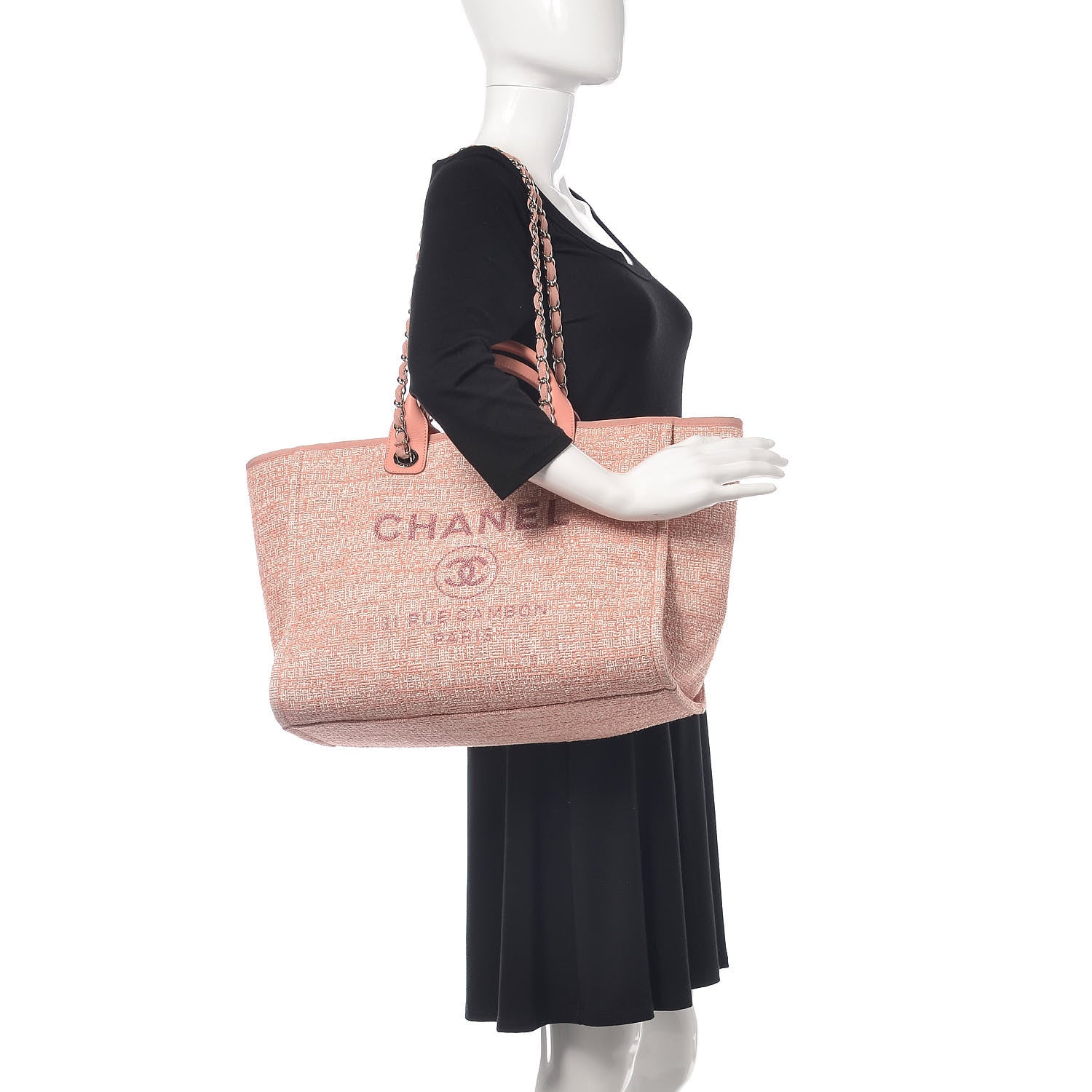 Chanel Straw Lurex Large Deauville Tote Pink 3 of 13