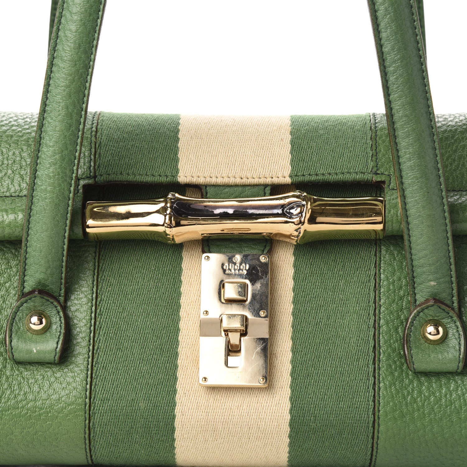 Gucci Calfskin Web Bamboo Bullet Satchel Green 13 of 13