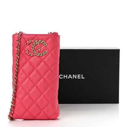 Chanel Caviar Quilted French New Wave Phone Holder With Chain Pink 12 of 12