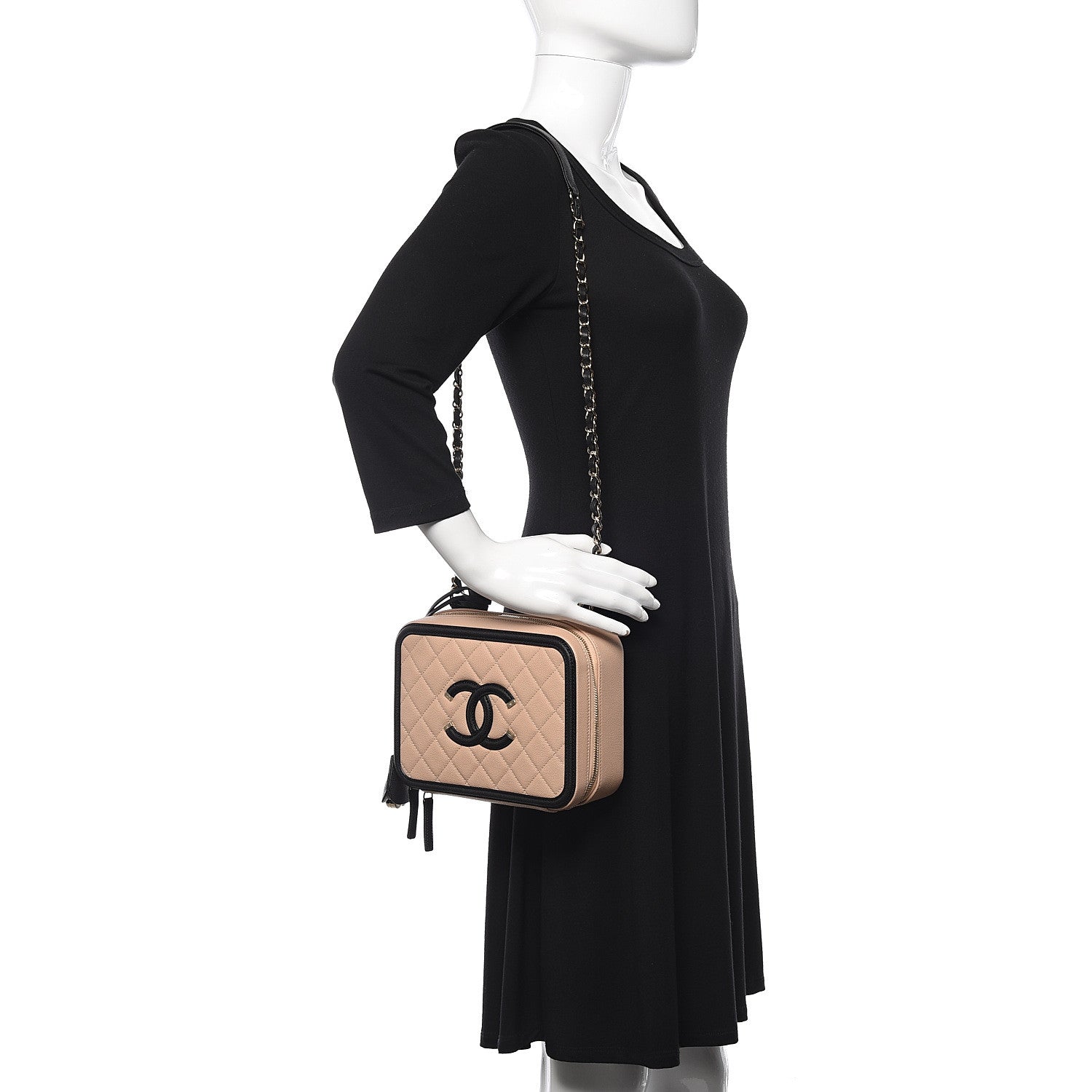 Chanel Caviar Quilted Medium CC Filigree Vanity Case Beige Black 2 of 10