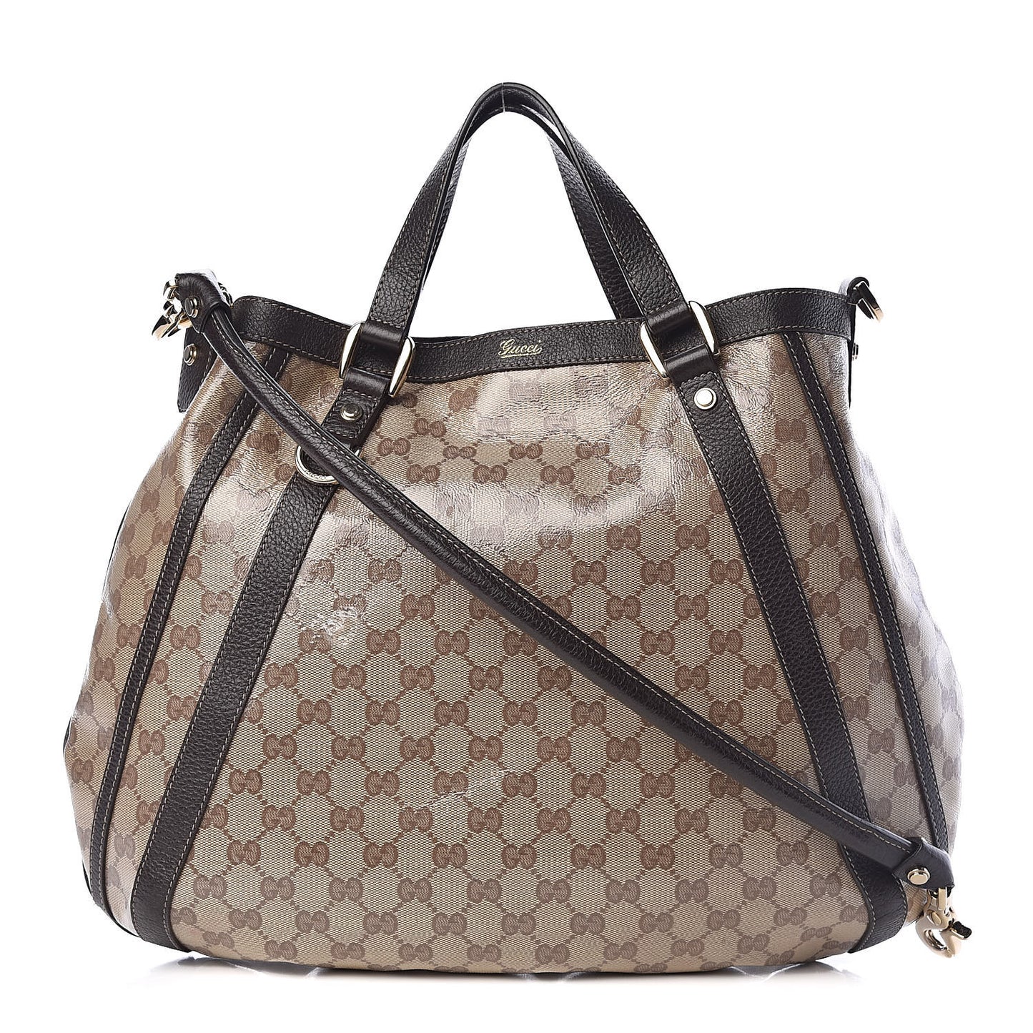 Crystal Monogram Medium Abbey Convertible Tote Dark Brown
