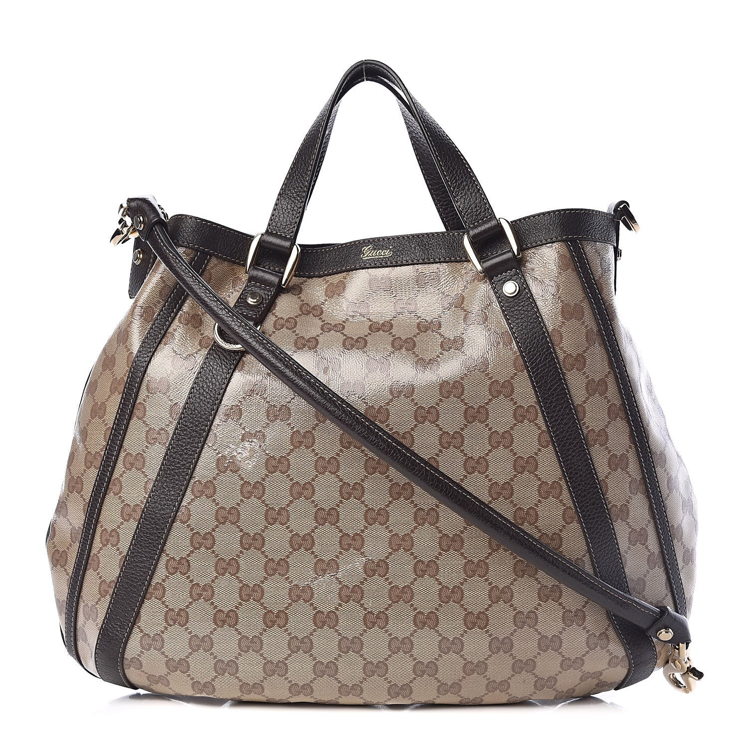 Gucci Crystal Monogram Medium Abbey Convertible Tote Dark Brown 1 of 15