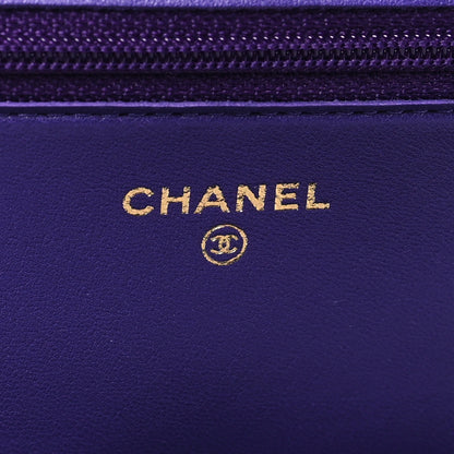 Chanel Lambskin Quilted Boy Wallet On Chain WOC Purple 6 of 12