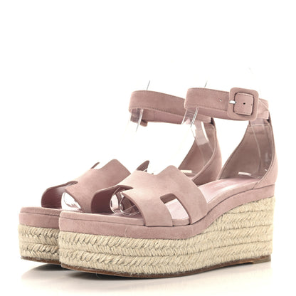 Hermes Suede Goatskin Elda Espadrille Wedge Sandals 37 Rose Aquarelle 4 of 9