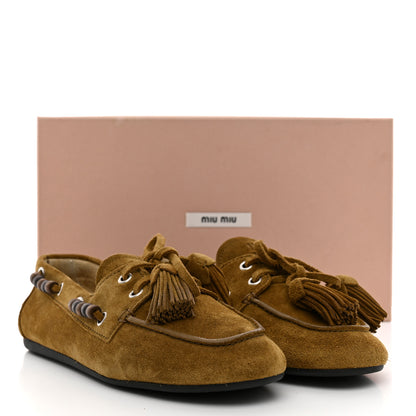 Miu Miu Suede Tassel Loafers 36 Olive Green 10 of 10