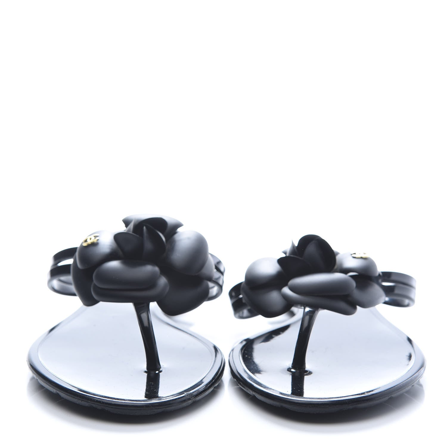 Chanel Jelly Quilted Camellia Thong Sandals 36 Black 1 of 8