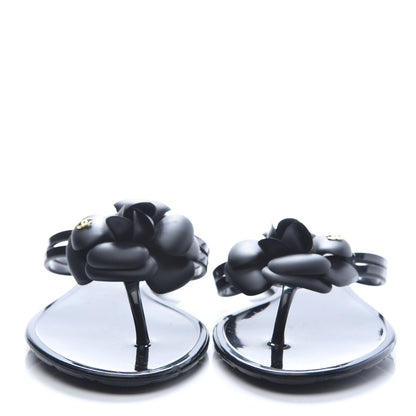 Chanel Jelly Quilted Camellia Thong Sandals 36 Black 1 of 8