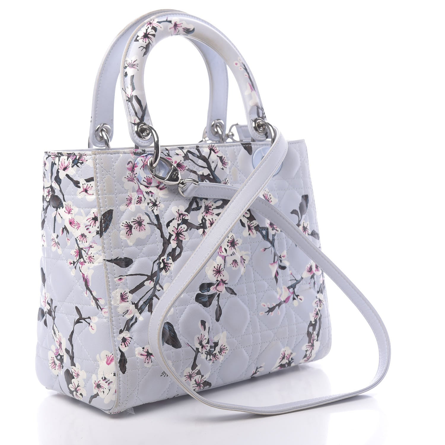 Christian Dior Lambskin Cannage Floral Printed Medium Lady Dior Light Blue 3 of 19