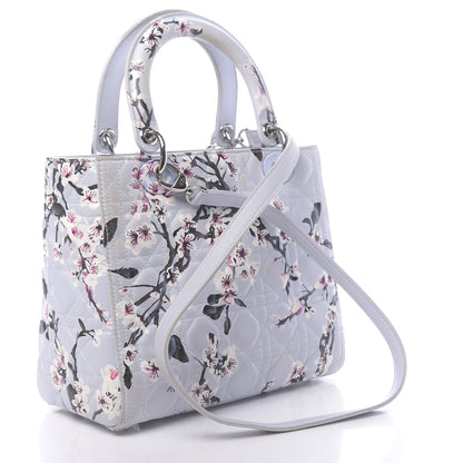 Christian Dior Lambskin Cannage Floral Printed Medium Lady Dior Light Blue 3 of 19
