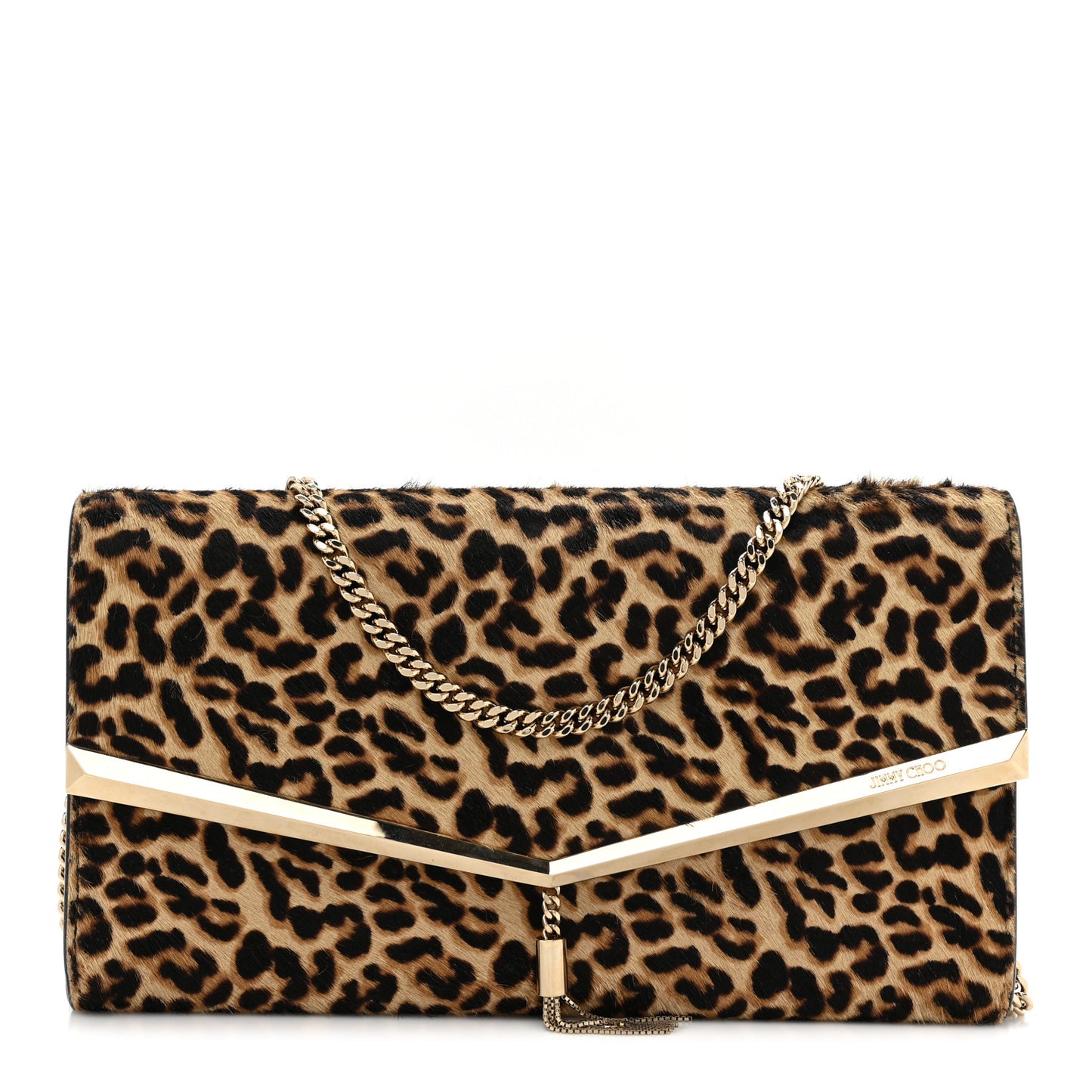 Calf Hair Leopard Print Chain Clutch