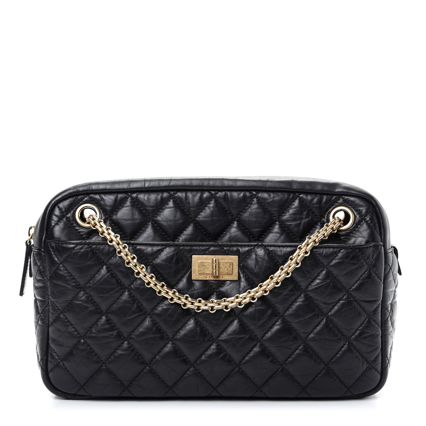 Aged Calfskin Quilted Medium Reissue Camera Case Black