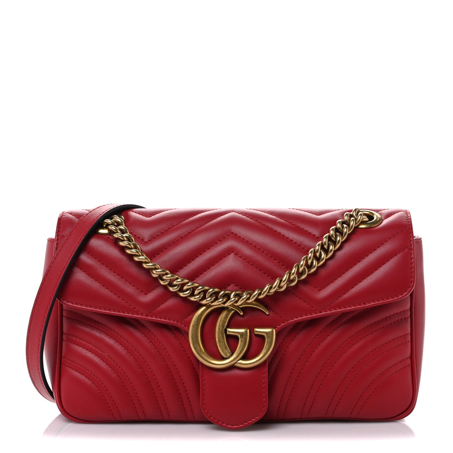 Calfskin Matelasse Small GG Marmont Shoulder Bag Hibiscus Red