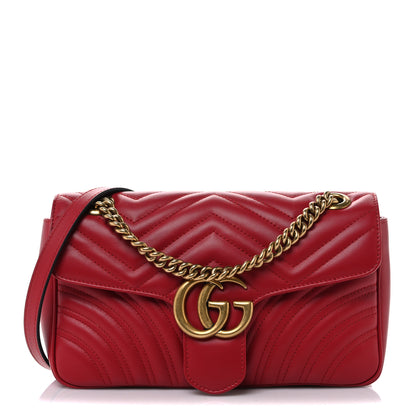Gucci Calfskin Matelasse Small GG Marmont Shoulder Bag Hibiscus Red 1 of 11
