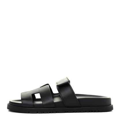 Hermes Calfskin Womens Chypre Sandals 37 Black 1 of 4