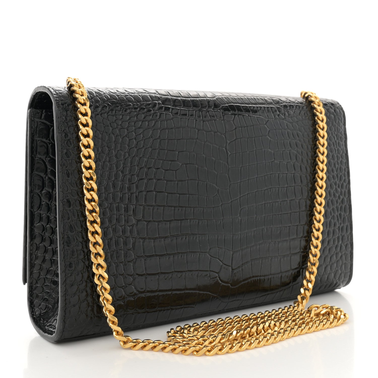 Saint Laurent Calfskin Crocodile Embossed Medium Classic Monogram Kate Tassel Satchel Black 3 of 11