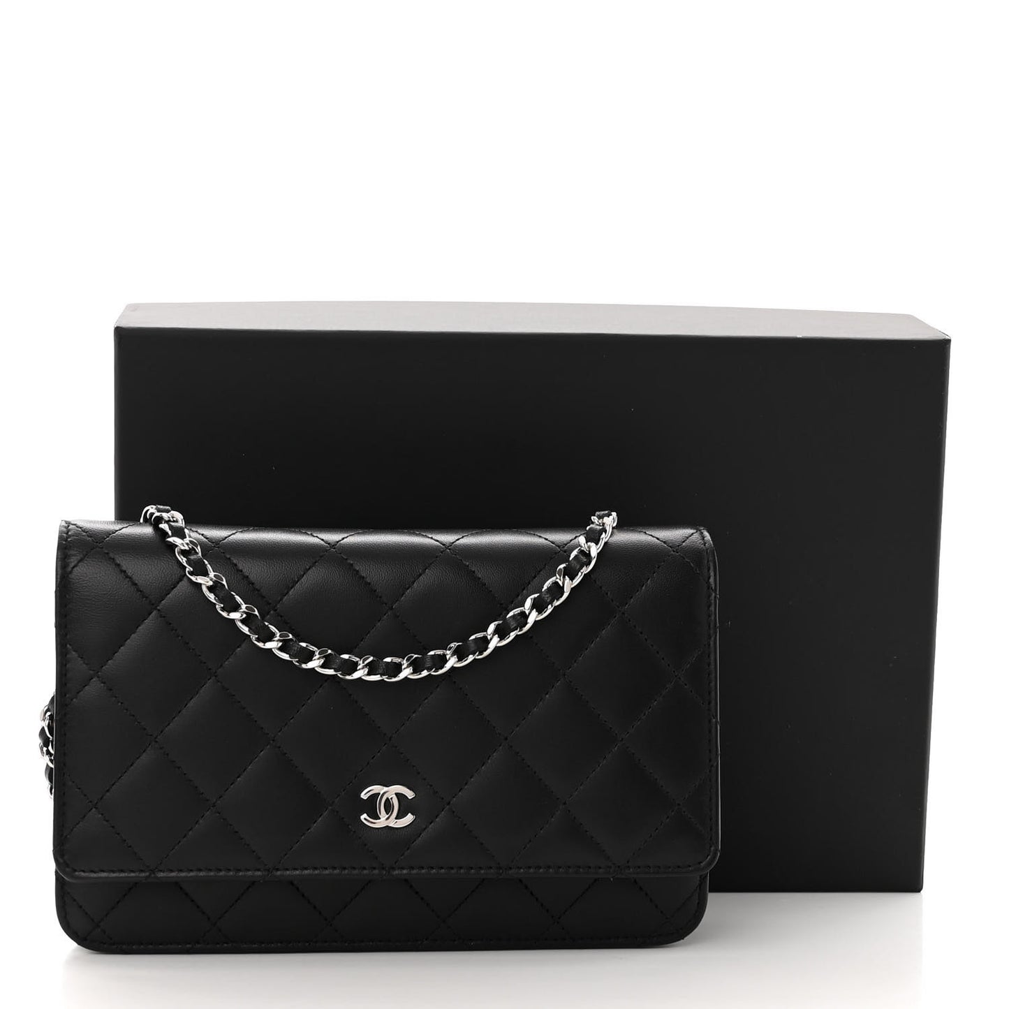 Lambskin Quilted Wallet On Chain WOC Black