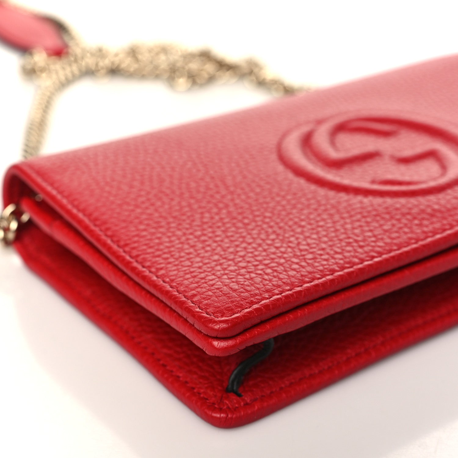 Gucci Pebbled Calfskin Soho Wallet on Chain Tabasco Red 7 of 10
