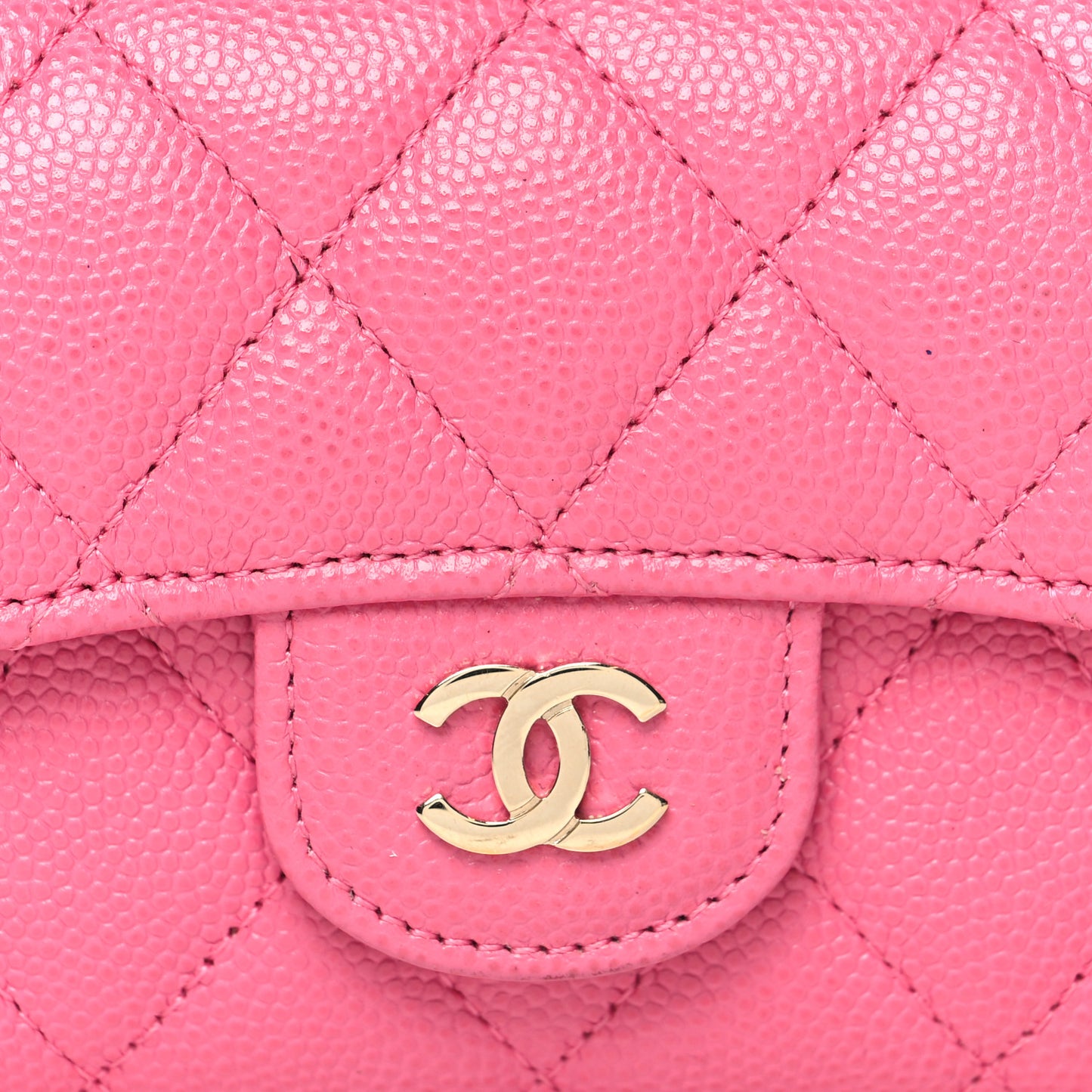 Caviar Quilted Flap Card Holder Wallet Pink