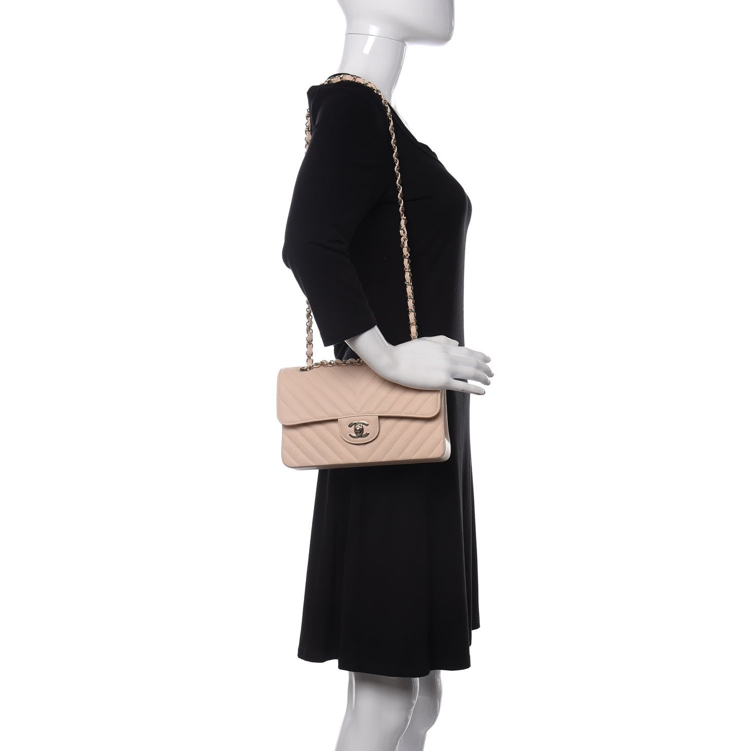 Chanel Caviar Chevron Quilted Small Double Flap Beige 2 of 10