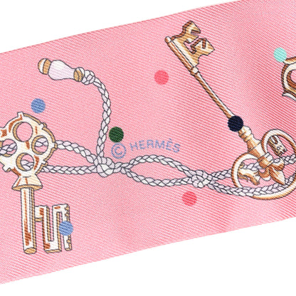 Hermes Silk Les Cles A Pois Twilly Rose Beige Multicolor 3 of 4