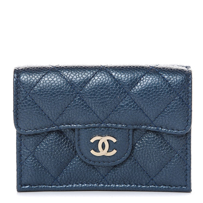 Chanel Metallic Caviar Quilted Compact Flap Wallet Dark Blue 1 of 8
