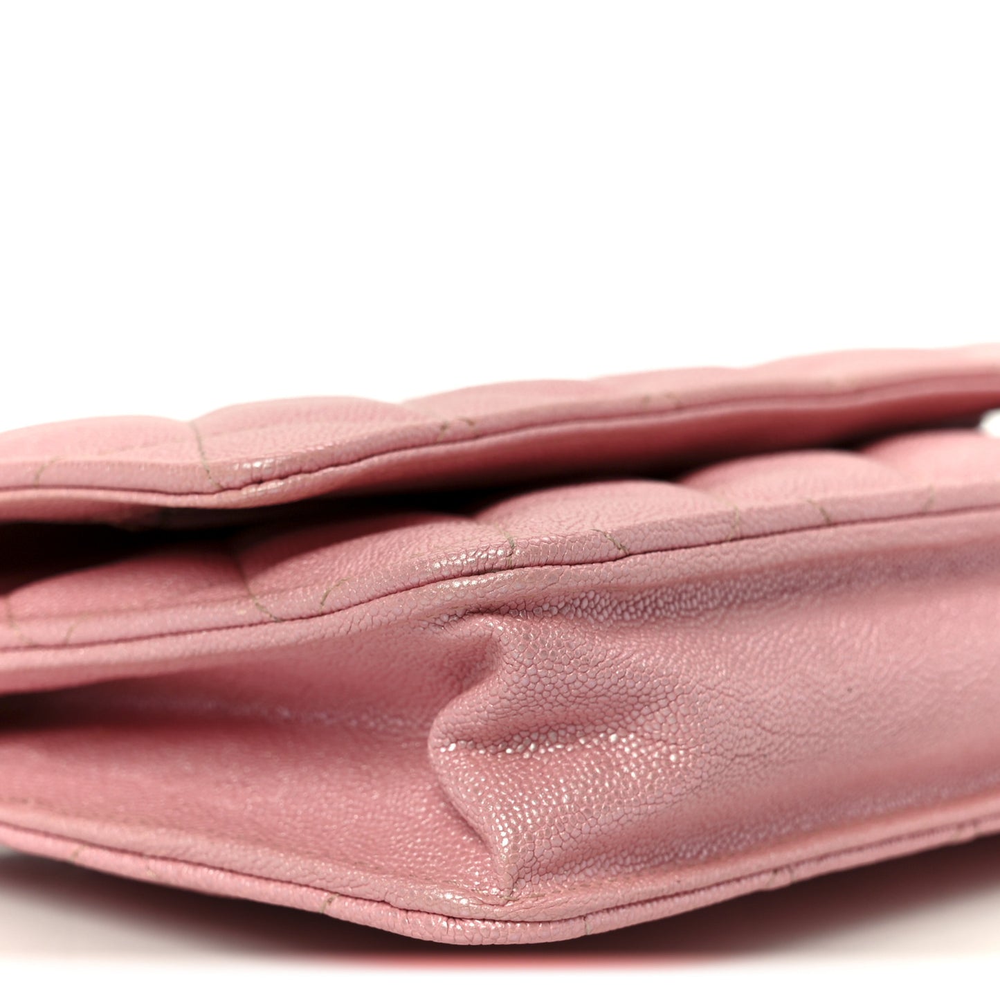 Iridescent Caviar Quilted Wallet on Chain WOC Rose Pink