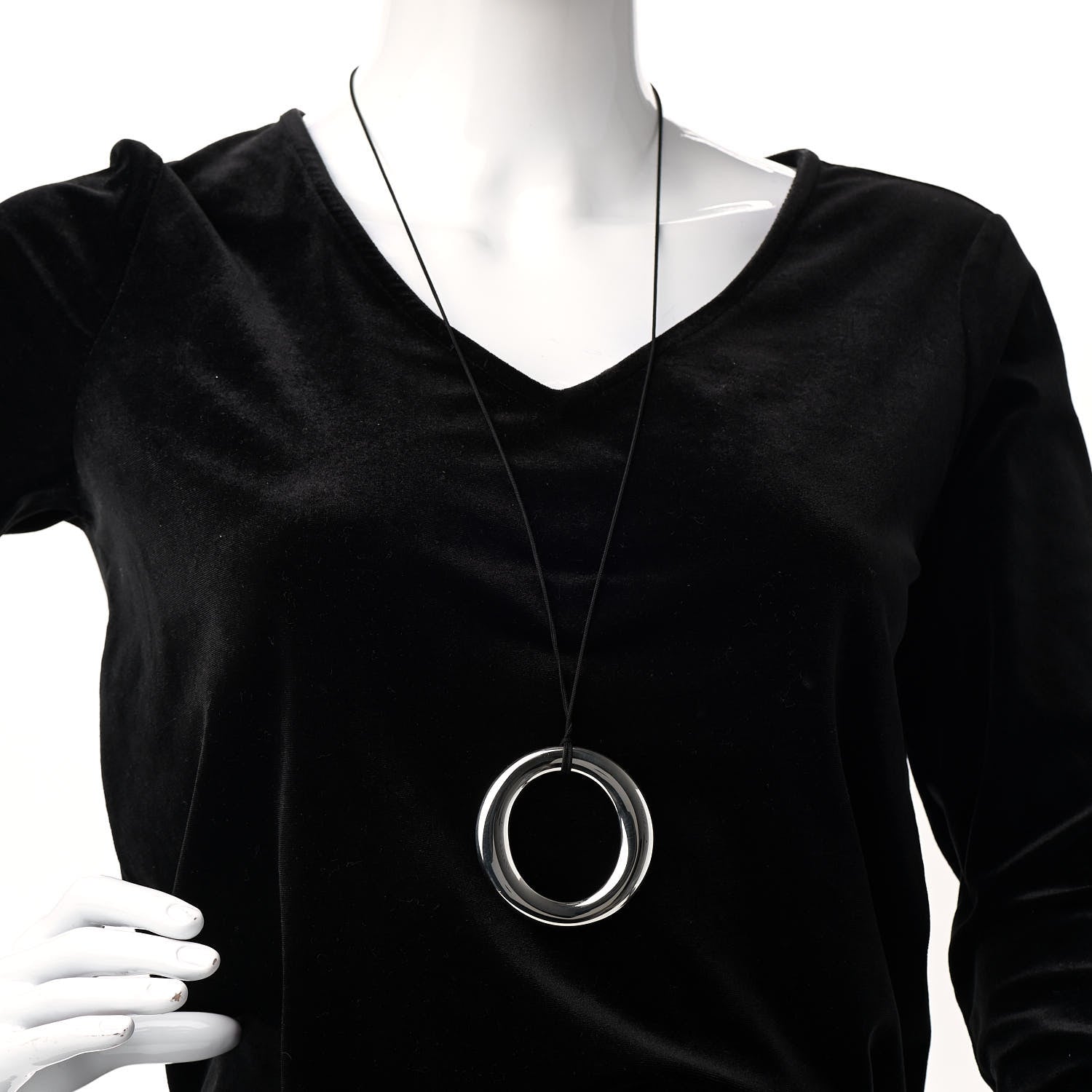 Tiffany Sterling Silver Extra Large Elsa Peretti Sevillana Pendant Cord Necklace 2 of 5