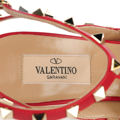 Valentino Garavani Pebbled Calfskin Rockstud Ankle Strap 100mm Pumps 38.5 Rosso Valentino 7 of 8