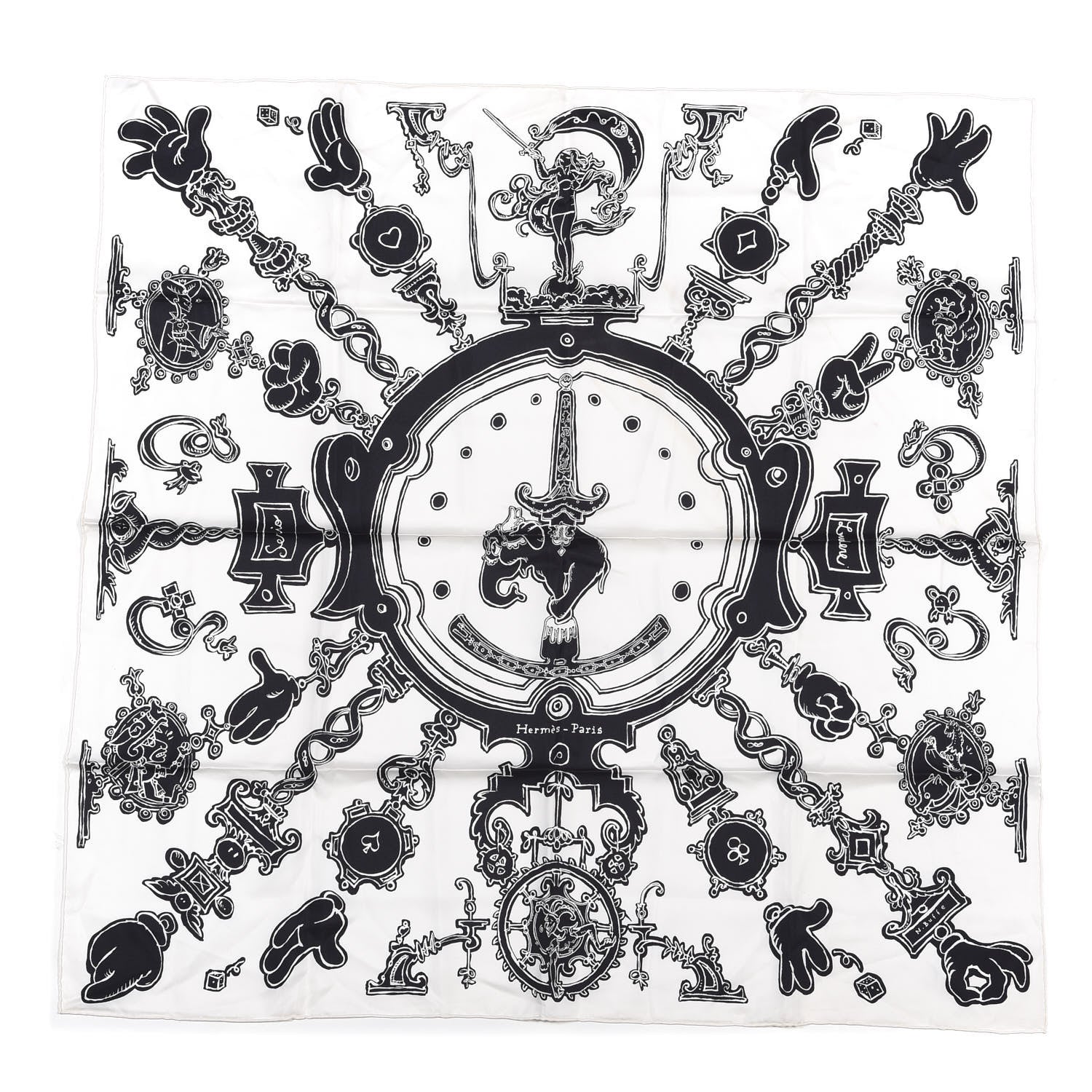 Hermes Silk Serio Ludere Scarf 90 White Black 1 of 4