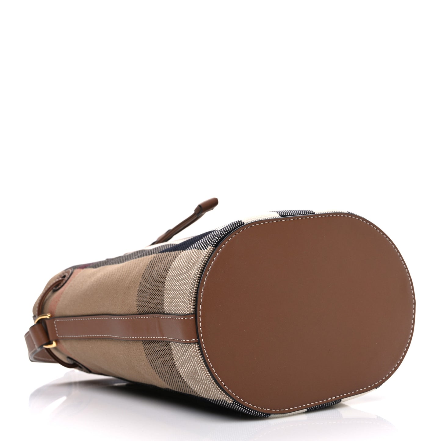 Giant Check Canvas Small Bucket Bag Taupe Brown