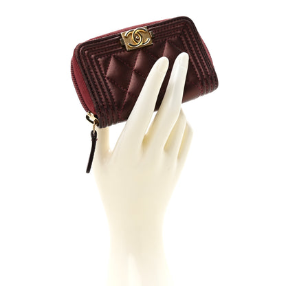 Chanel Lambskin Quilted Boy Zip Around Coin Purse Wallet Burgundy 2 of 12