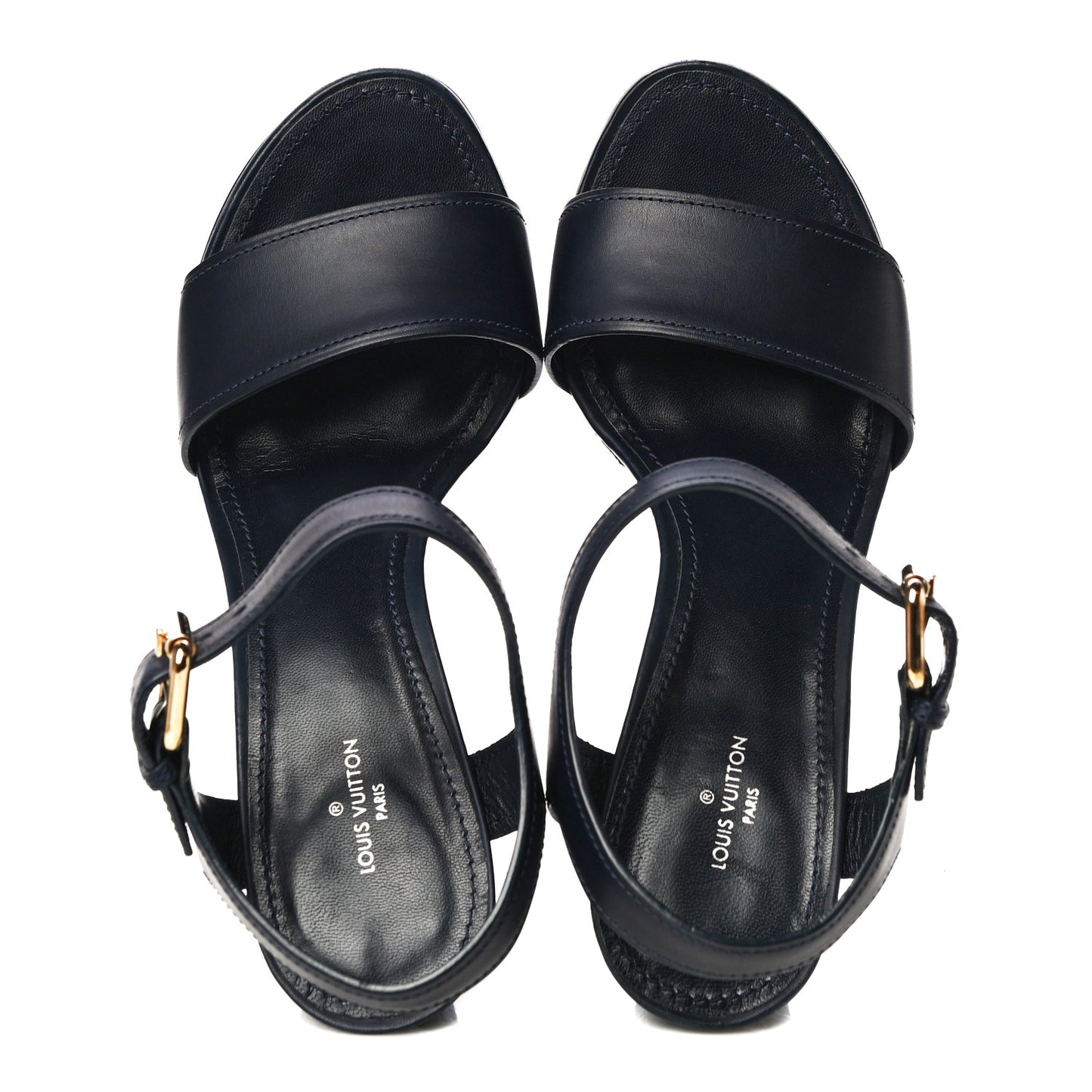 Calfskin Monogram Denim Waterfall Wedge Sandals 38 Blue