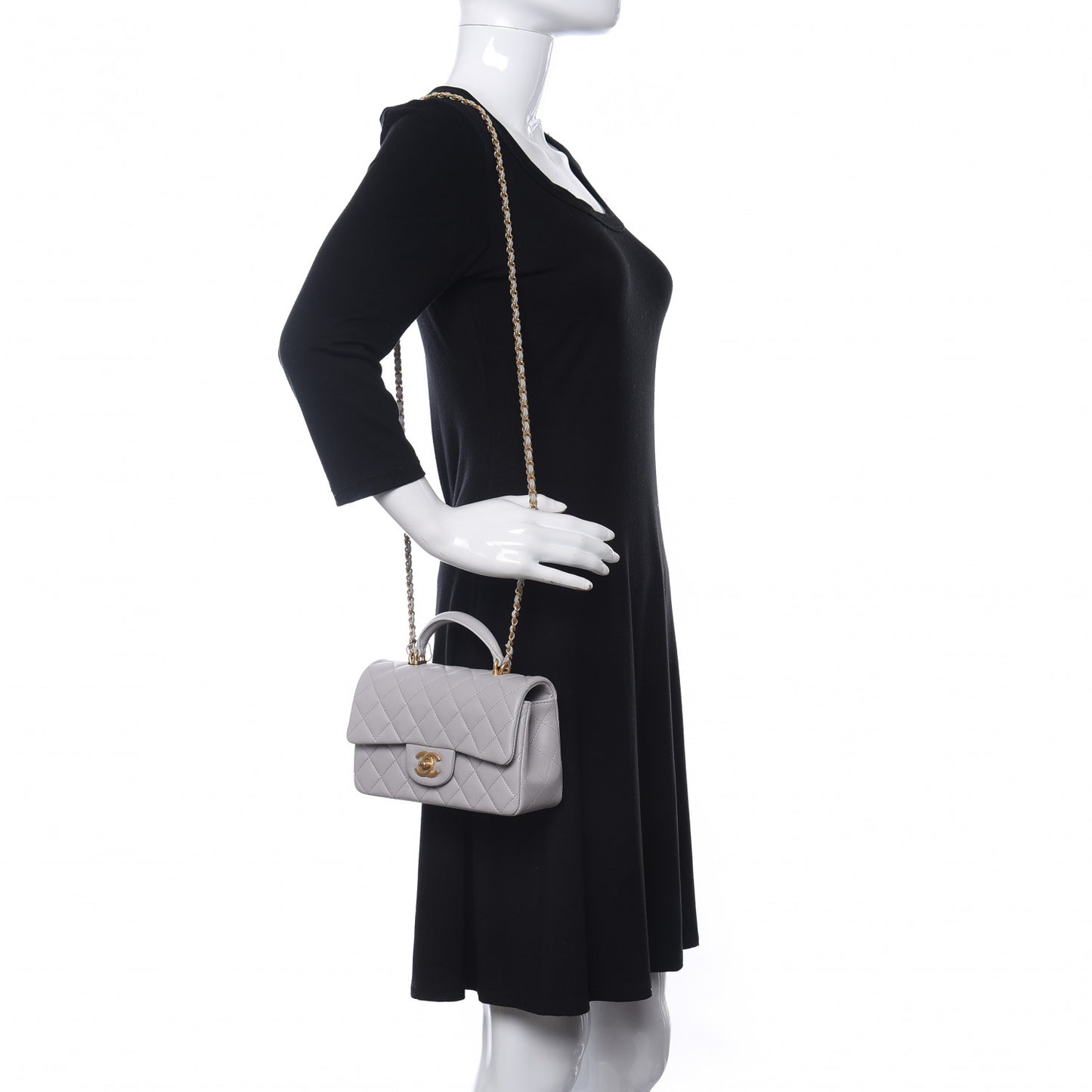 Lambskin Quilted Mini Top Handle Rectangular Flap Grey