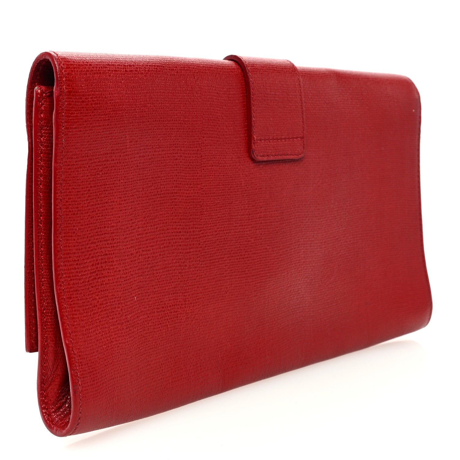 Saint Laurent Textured Calfskin Classic Y Ligne Clutch Red 3 of 11