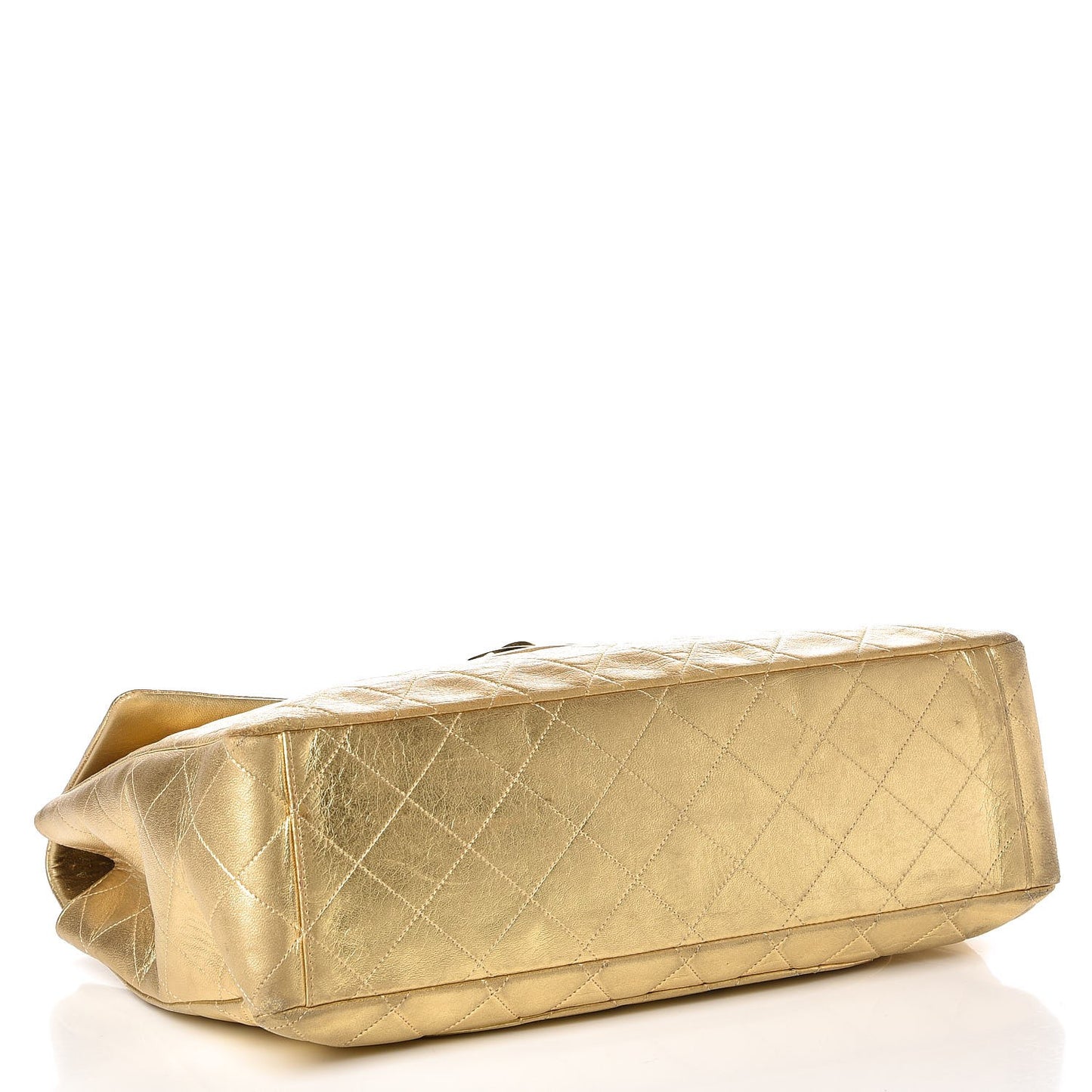Metallic Lambskin Quilted XL Jumbo Single Flap Gold