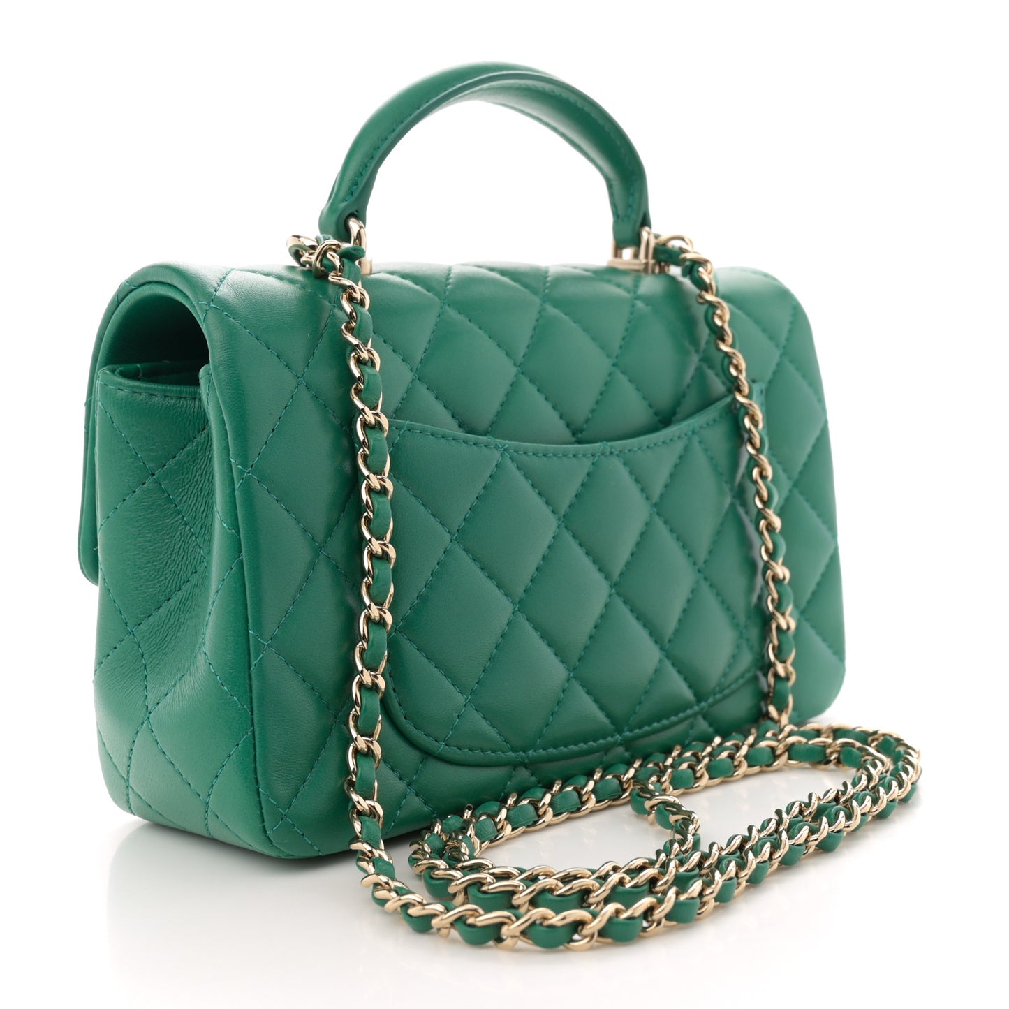Lambskin Quilted Mini Top Handle Rectangular Flap Green