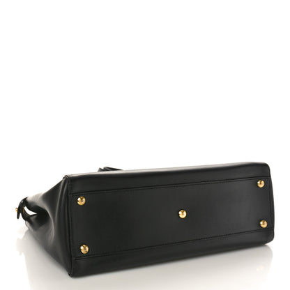 Fendi Vitello Morgan Fabric Jacquard Pequin Medium Peekaboo Iconic Satchel Black Tobacco 4 of 10
