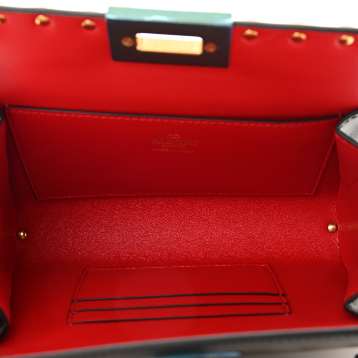 Grainy Calfskin Rockstud Alcove Box Clutch Black