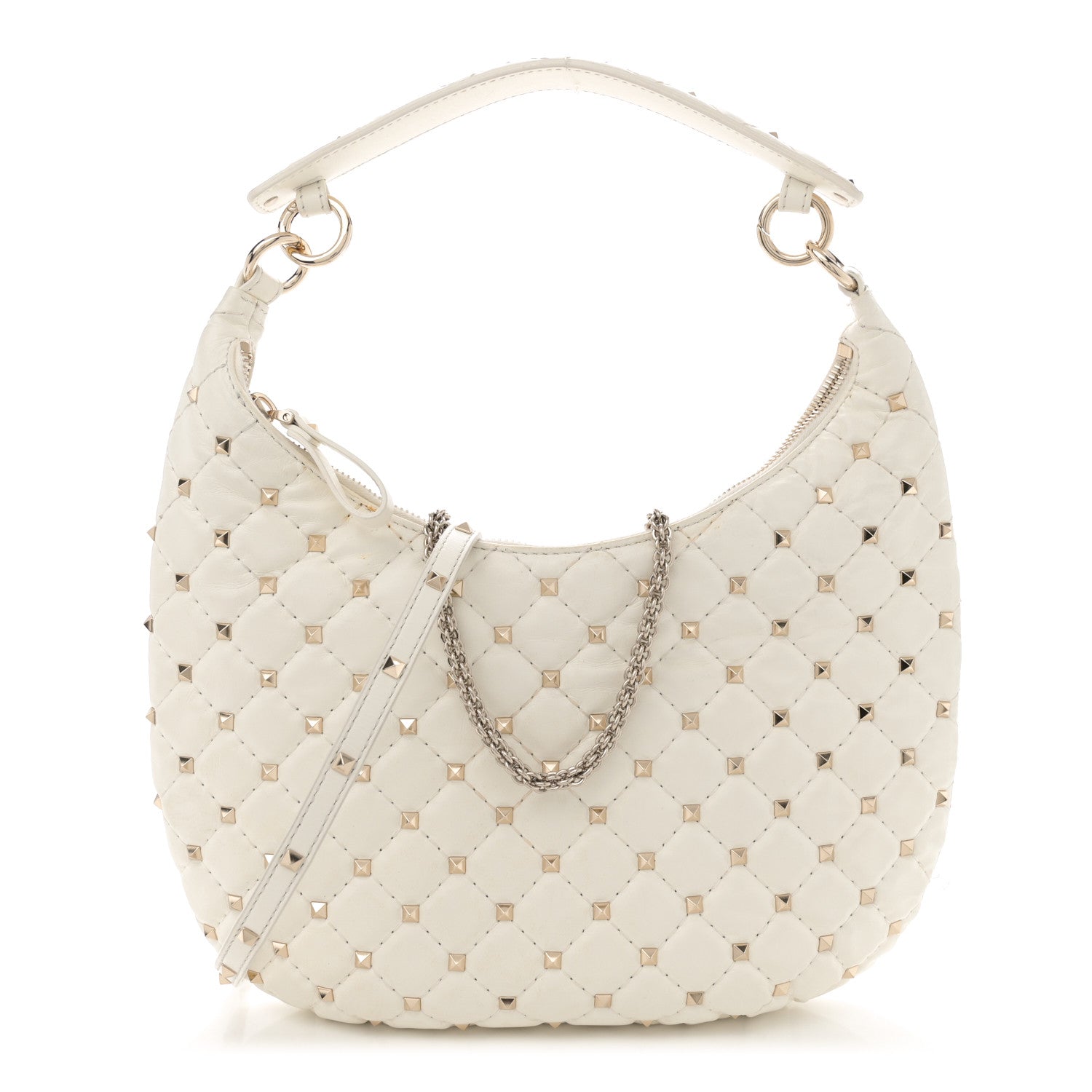 Valentino Garavani Nappa Small Rockstud Spike Hobo Ivory 1 of 13