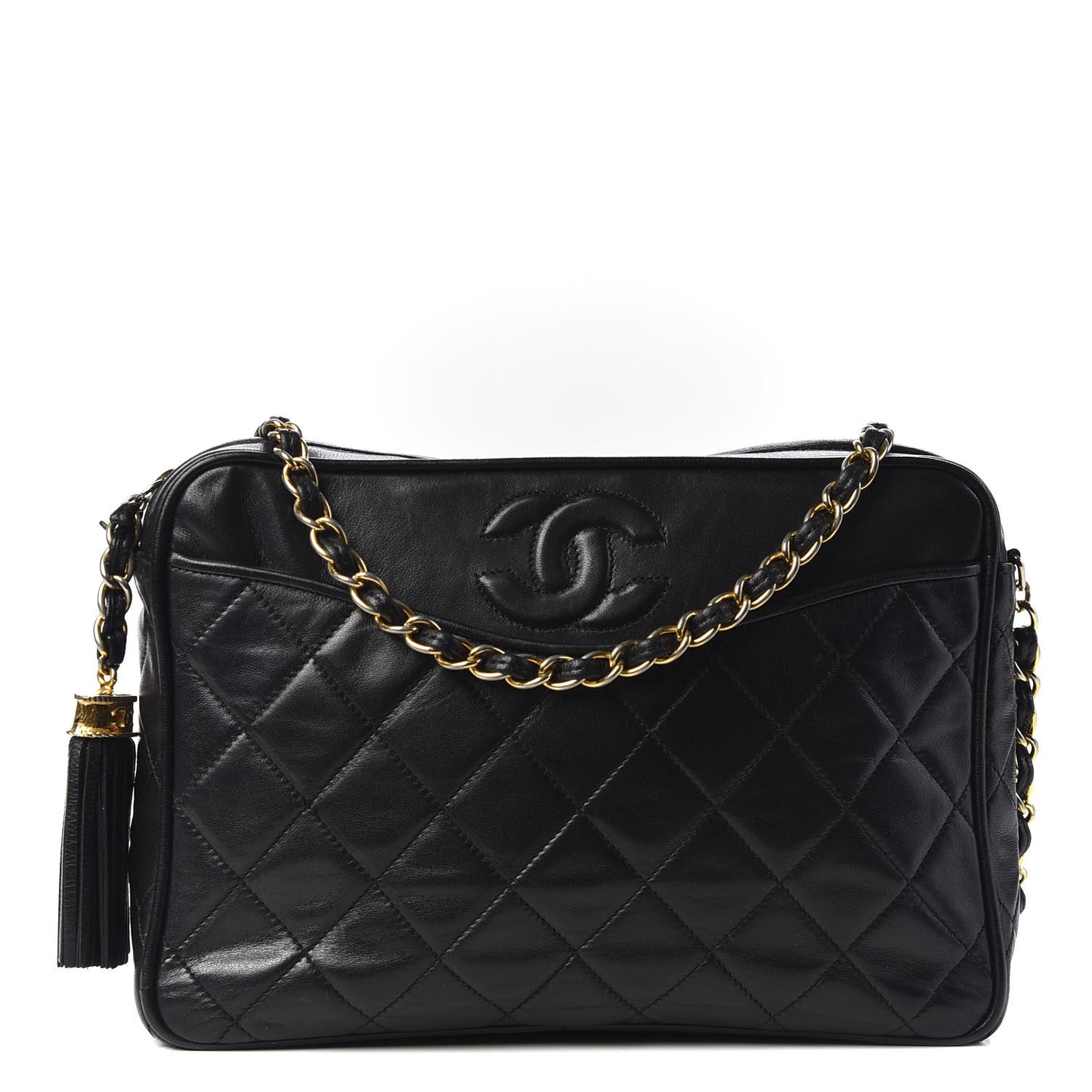 Lambskin Quilted CC Tassel Camera Case Black