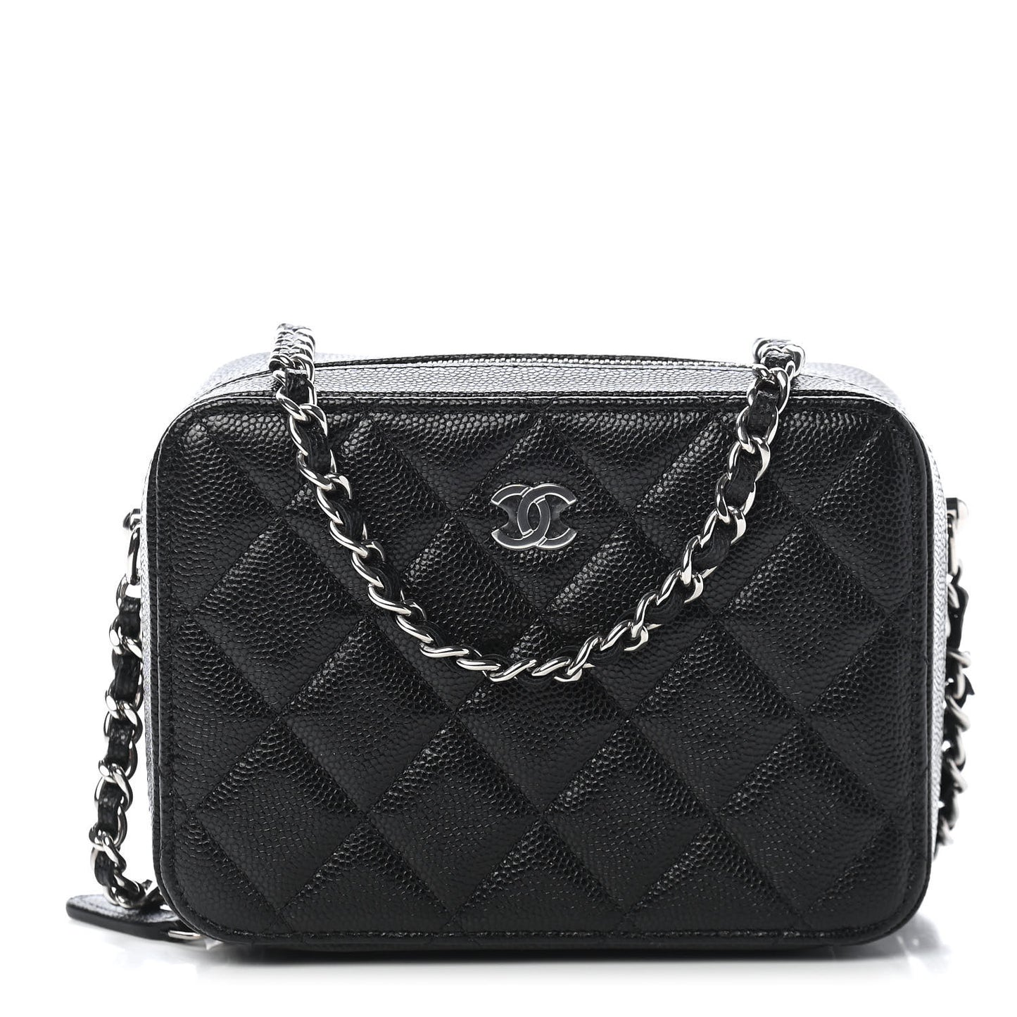 Caviar Quilted CC Vanity Case With Chain Black