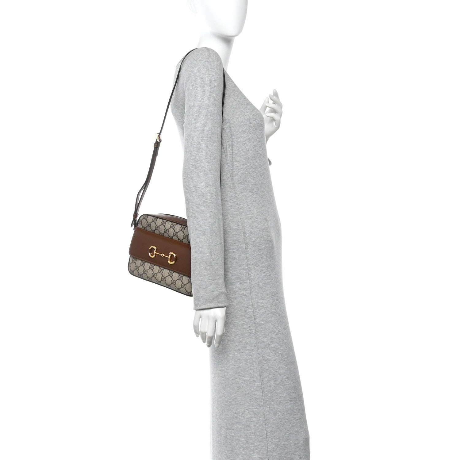 Gucci GG Supreme Monogram Small Horsebit 1955 Shoulder Bag Beige Brown Sugar 2 of 10