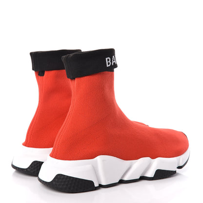 Balenciaga Neoprene Knit Womens Speed Cuffed Sneakers 39 Red Black White 4 of 8