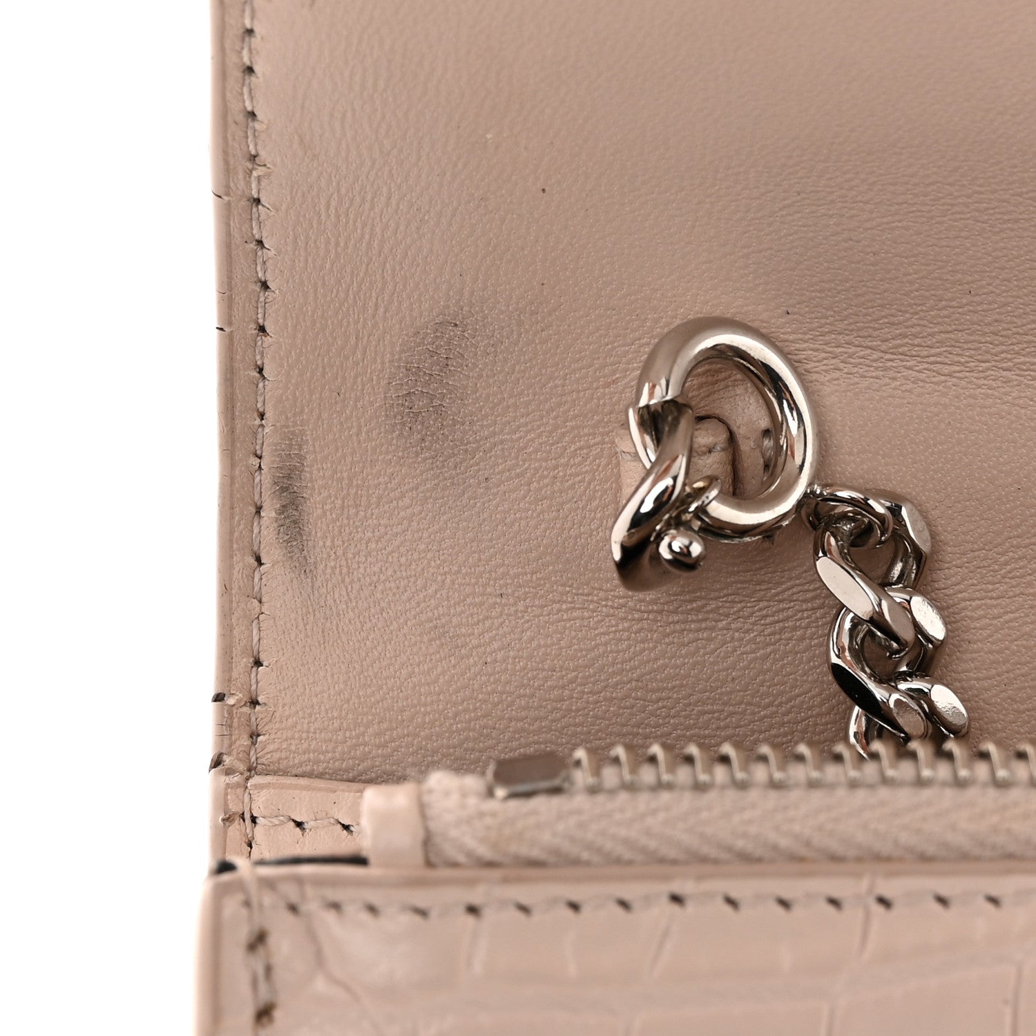 Saint Laurent Calfskin Crocodile Embossed Kate Monogram Tassel Chain Wallet Marble Pink 12 of 16