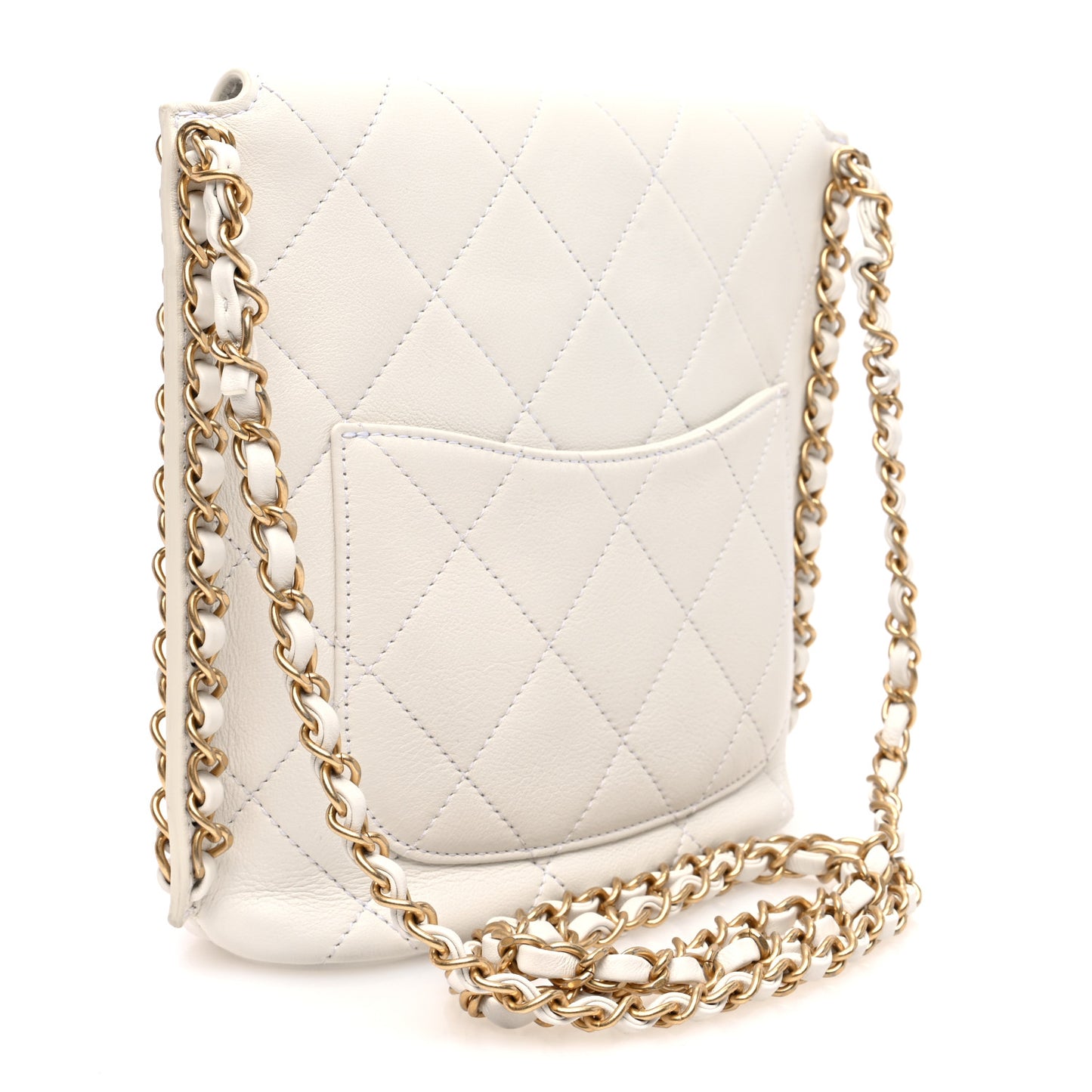 Calfskin Quilted Chain Small Hobo Bag White